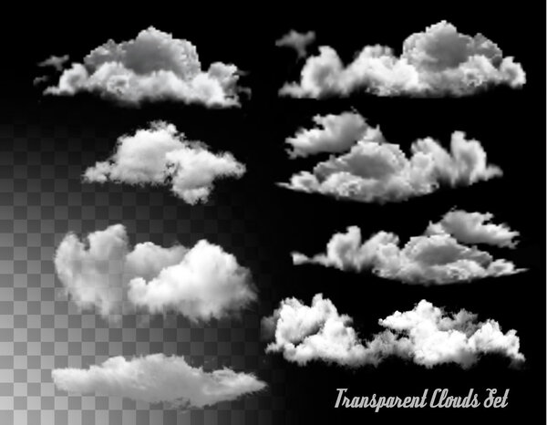 Set of transparent clouds. Vector. 