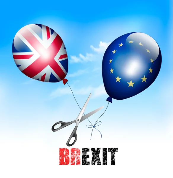 Brexit-Konzept. Schere schneidet eu und uk Luftballons weg von ea — Stockvektor