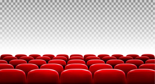 Rows of red cinema or theater seats in front of transparent back — Stock Vector