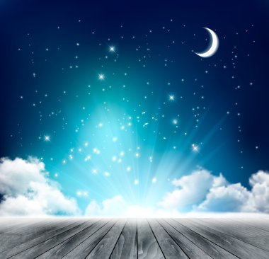 Güzel büyülü gece arka plan ay ve yıldız ile. Vektör.