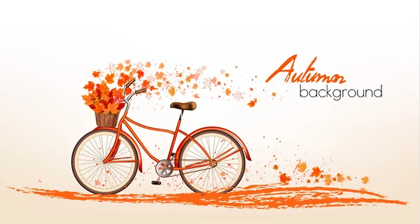 Autumn background with colorful leaves and a bicycle. Vector — Stock Vector