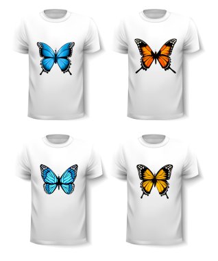 Kelebek tasarımları ile gömlek şablonları kümesi. Vektör.