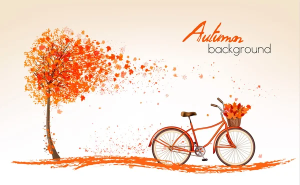 Fondo de otoño con un árbol y una bicicleta. Vector . — Vector de stock