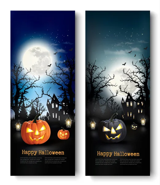 Dos banners de Halloween navideños con calabazas. Vector — Vector de stock