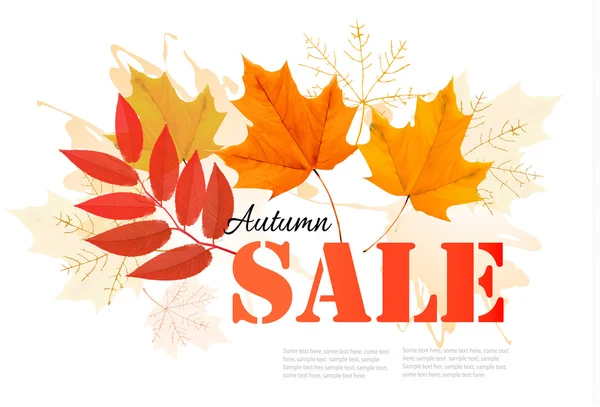 Njut av hösten försäljning banner med höstlöv. Vektor. — Stock vektor