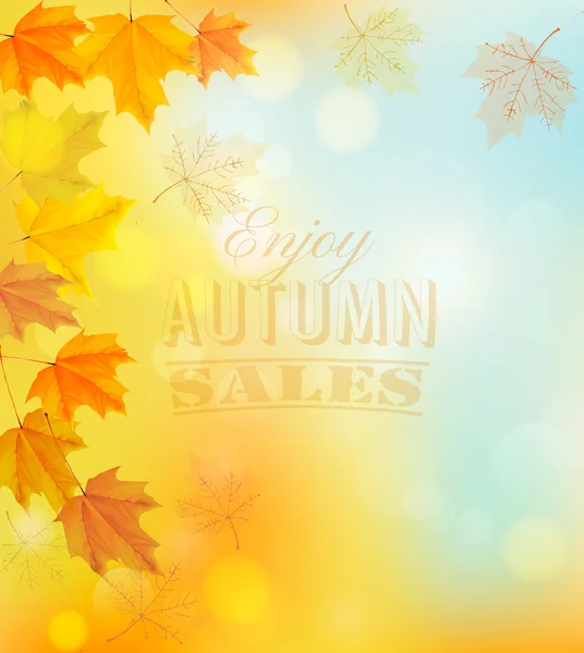 Nikmati Autumn Sales Banner with Colorful Leaves. Vektor . - Stok Vektor