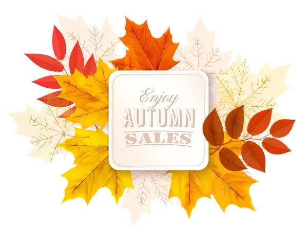 Herbst abstraktes Banner mit bunten Blättern. Vektor. — Stockvektor