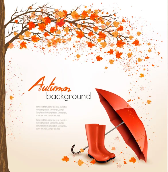 Autumn background with umbrella and rain boots. Vector.