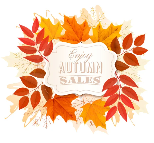 Höstens försäljning Banner med färgglada löv. Vektor. — Stock vektor