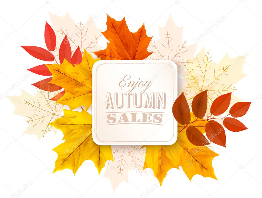 Autumn Abstract Banner With Colorful Leaves. Vector.