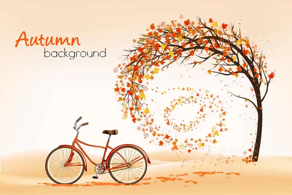 Hello Gold Autumn Autumn Landscape Autumn Colorful Leaves Tree Bike — Stock Vector