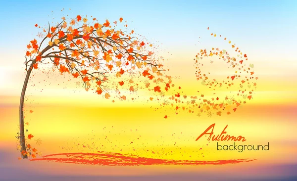 Herbst Natur Hintergrund Mit Einem Baum Und Einem Bunten Blättern — Stockvektor