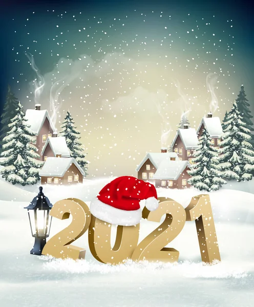 Antecedentes Navidad Año Nuevo Con Paisaje Winter Village 2021 Con — Archivo Imágenes Vectoriales