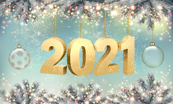 Feliz Navidad Año Nuevo Fondo Vacaciones Con 2021 Bolas Transparentes — Archivo Imágenes Vectoriales