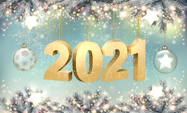 Feliz Natal Ano Novo Fundo Férias Com 2021 Bolas Transparentes — Vetor de Stock