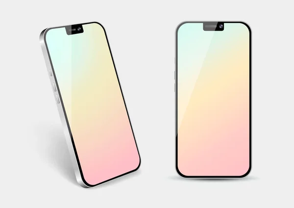 Realistisk Smartphone Mockup Framsida Och Vinkel Mall För Påfyllning Pastellfärger — Stock vektor