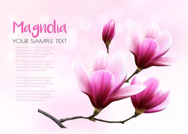 Sfondo Naturale Con Ramo Fiorito Magnolia Rosa Vettore — Vettoriale Stock