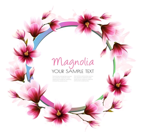 Magnolia Rose Avec Une Belle Carte Vecteur — Image vectorielle