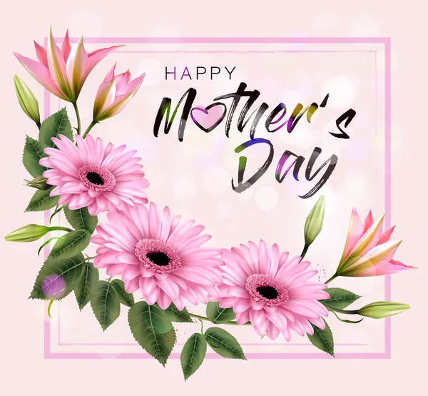 Anneler Günü Arkaplanı Pembe Güzel Çiçeklerle Dolu Vektör — Stok Vektör