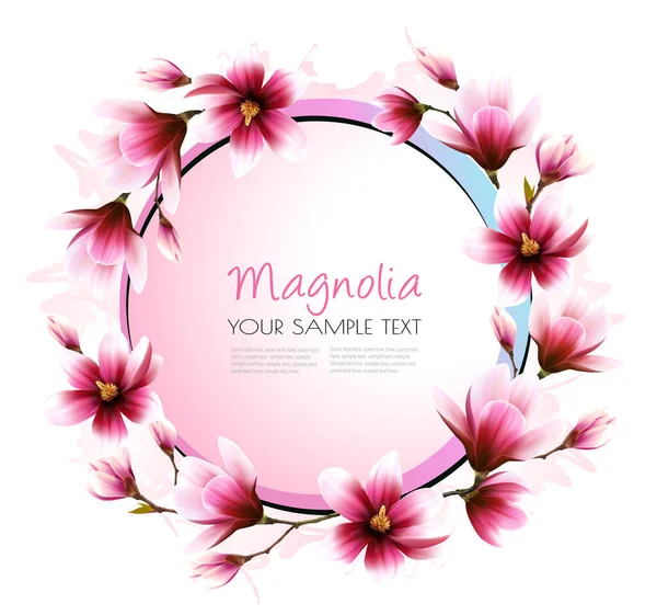 Magnolia Rose Avec Une Belle Carte Vecteur — Image vectorielle