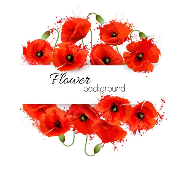 Blumen Grußkarte Mit Roten Mohnblumen Vektor — Stockvektor