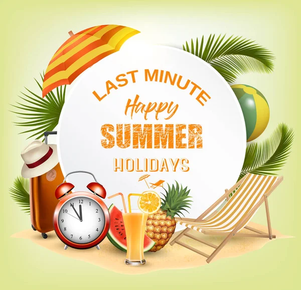Last Minute Summer Vacation Background Travel Items Beach Vector — Stock Vector