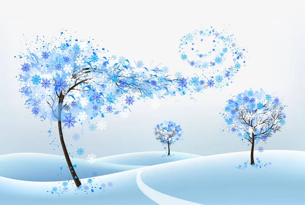 冬の自然季節を表す様式化された木と背景 ベクトル — ストックベクタ
