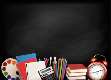 okul malzemeleri ile geri school.chalkboard için. vektör. 