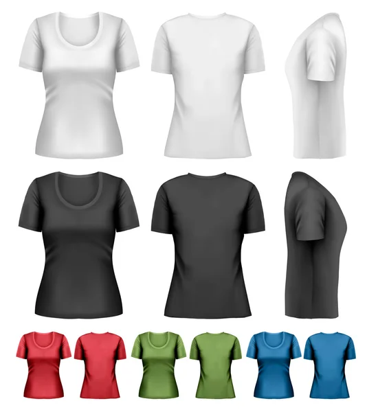 Conjunto de coloridas camisetas femeninas. Vector — Vector de stock