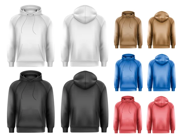 Siyah-beyaz ve renkli erkek hoodies ile dizi tex örnek — Stok Vektör