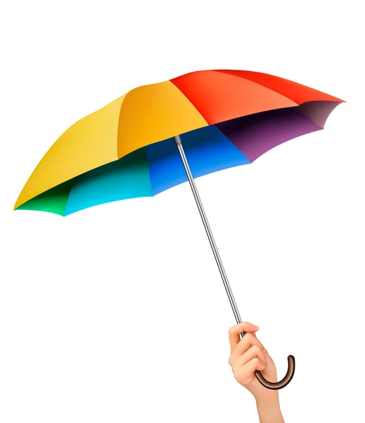 Hand met een regenboog paraplu. vector. — Stockvector