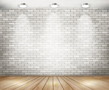 White brick room with spotlights. Vector. clipart