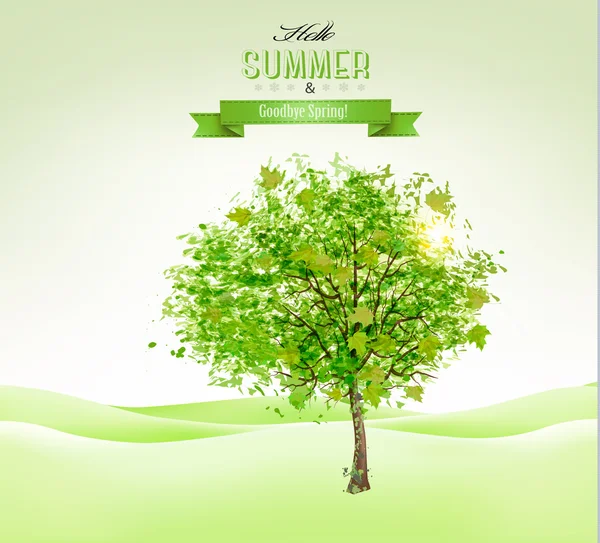 Fundo de verão com uma árvore verde. Vetor . —  Vetores de Stock