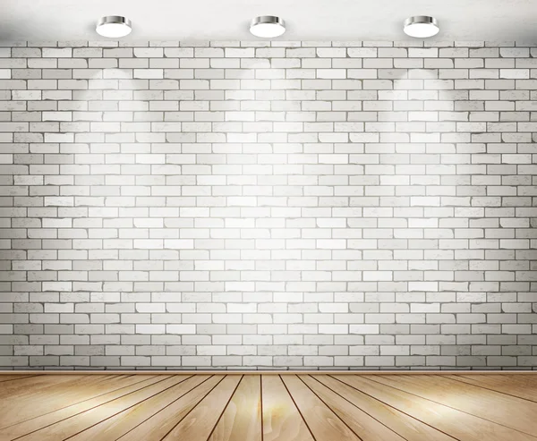 White brick room with spotlights. Vector. — Stock Vector