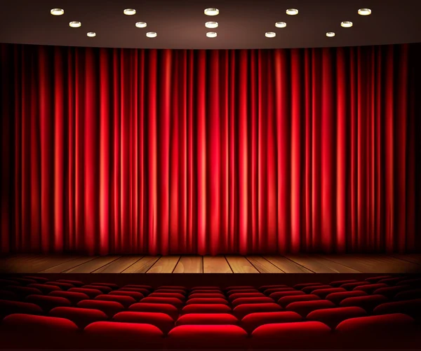 Cinéma ou scène de théâtre avec rideau. Vecteur . — Image vectorielle