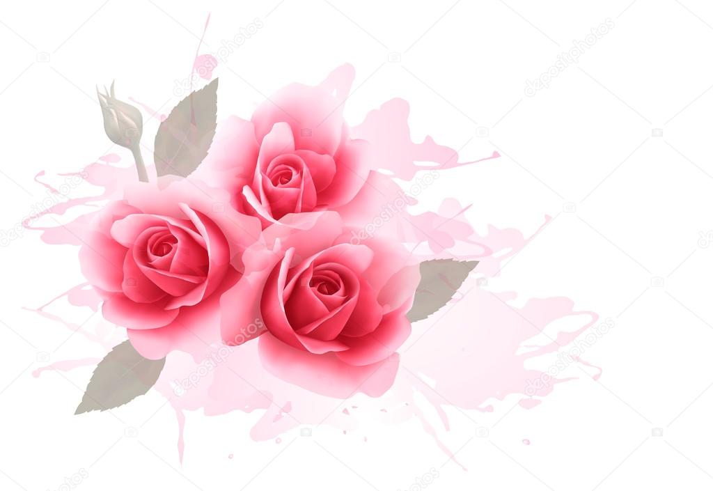 Holiday gift cardl with three pink roses. Vector.