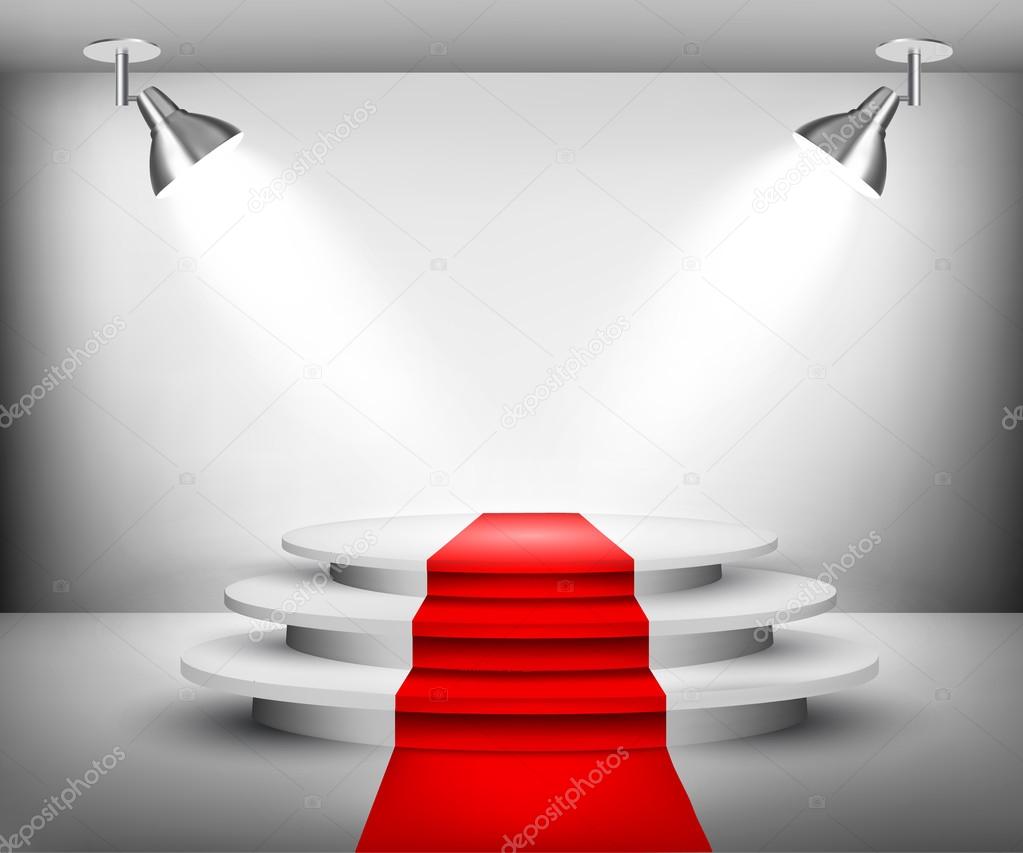 Showroom with red carpet. Vector.