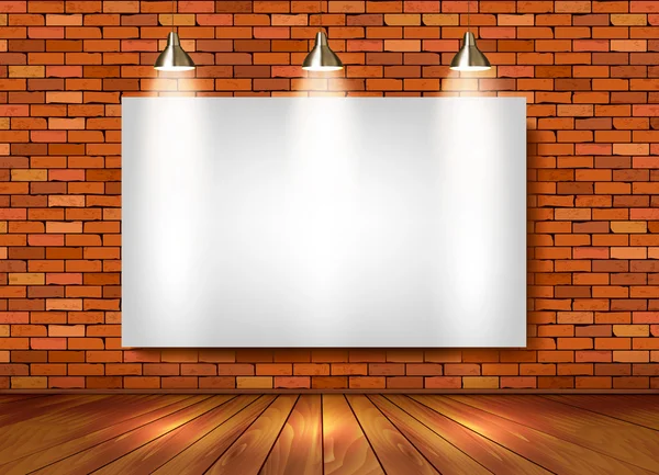 Brick show room with spotlights. Vector. — Stock Vector