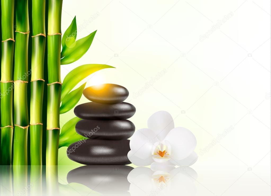 Spa background with bamboo and stones.Vector