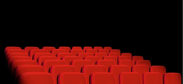 黒の背景に赤の映画館座席の行。ベクトル. — ストックベクタ