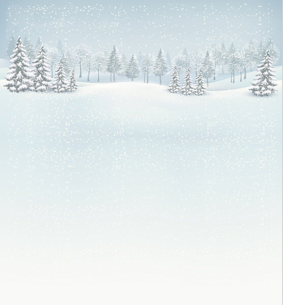 Christmas winter landscape background. Vector. 