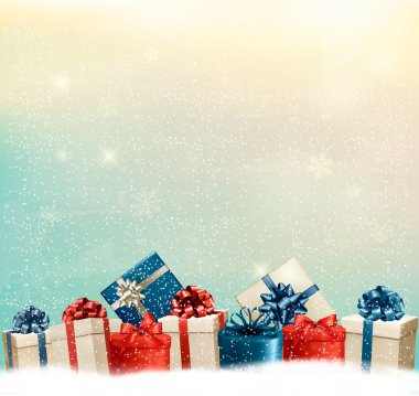 Tatil Noel hediye kutuları bir sınır arka plan. Vektör