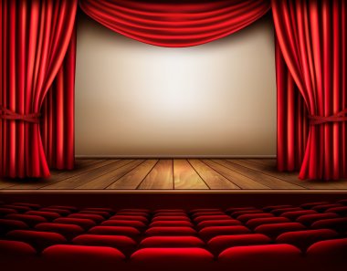 Cinema or theater scene with a curtain. Vector.  clipart