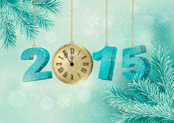 Holiday bakgrund med en 2015 med en klocka. Vektor. — Stock vektor