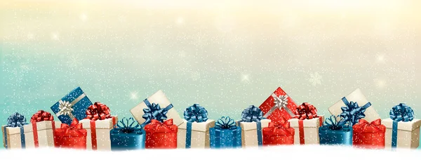 Weihnachten Hintergrund mit einem Rand aus Geschenkboxen. Vektor — Stockvektor