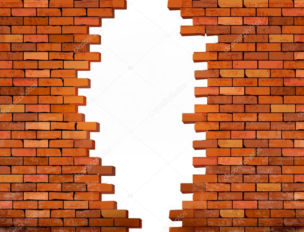 Vintage brick wall background with hole. Vector 