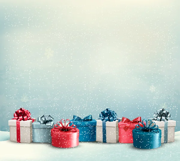 Svátek vánoční pozadí s ohraničením dárkových krabiček. Vektor — Stockový vektor