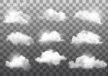 şeffaf farklı bulutlar kümesi. vektör.