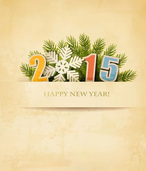 2015 with a snowflake on old paper background. Vector. — Stock Vector