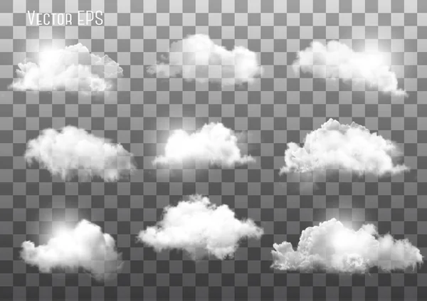 Set of transparent different clouds. Vector. — Stock Vector